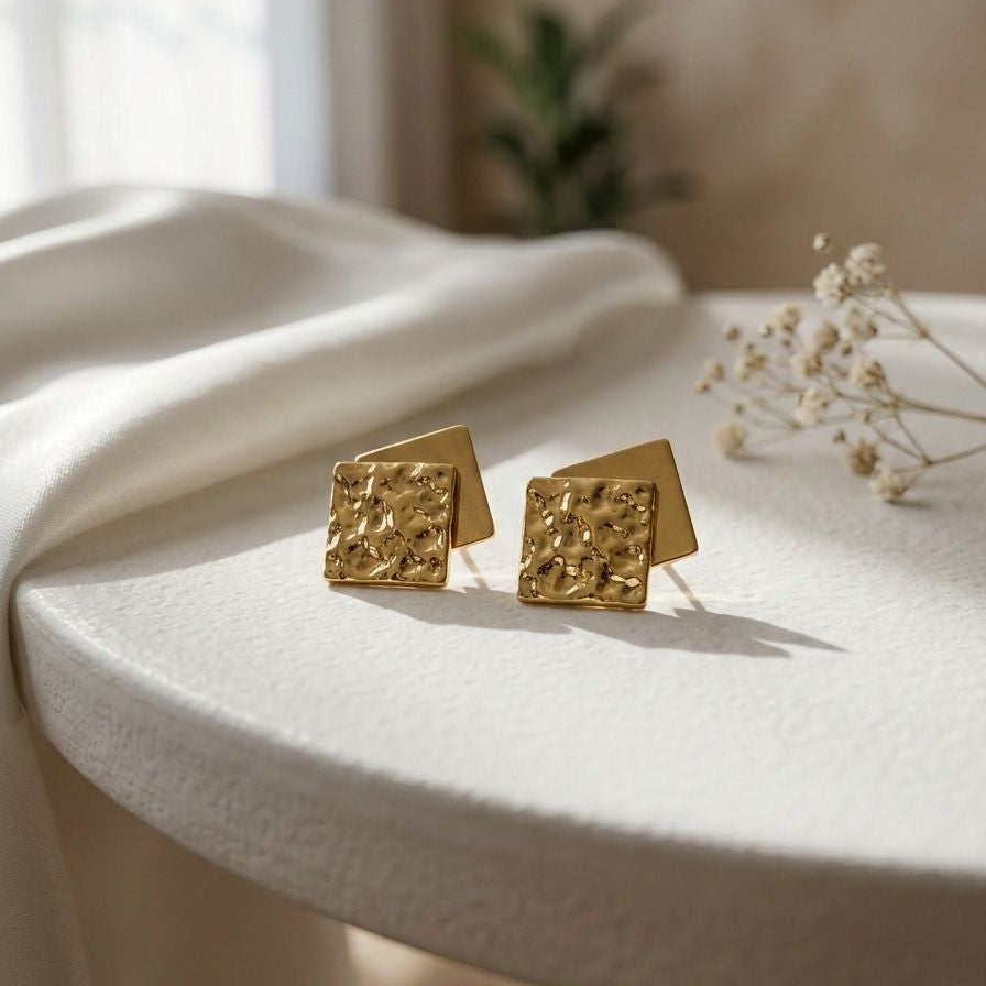 Valencia Textured Gold Cuff Earrings